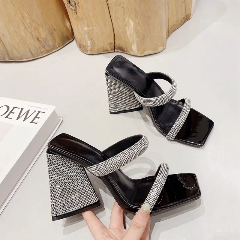 Wearing Women's Summer Square headed Thick Heel Sandals Black - Shop at LoveMi