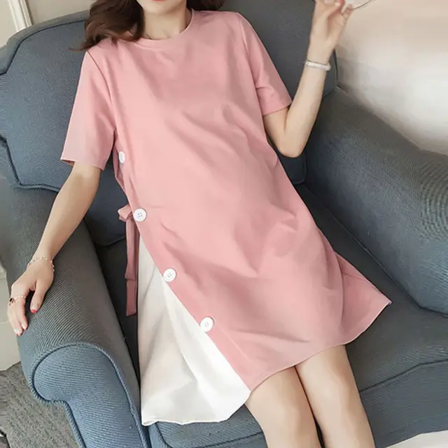 Irregular Splicing Of Fashionable Maternity Dress Pink - Shop at LoveMi