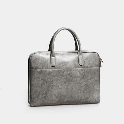 14 Leather Computer Bag Fashion Cowhide Briefcase Grey - Shop at LoveMi