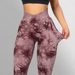 Seamless Tie Dye Leggings Women Yoga Pants Push Up Sport Fitness Running Gym Leggings - Burgundy
