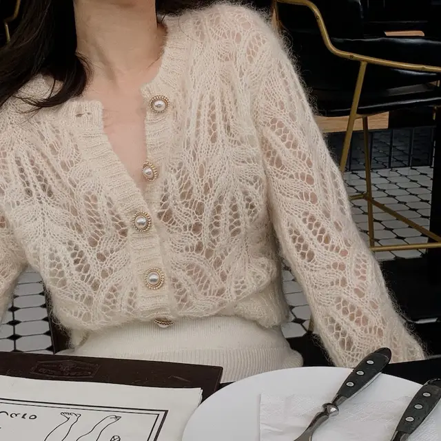 Women's White Hollow Knitted Open Sweater Coat White - Shop at LoveMi