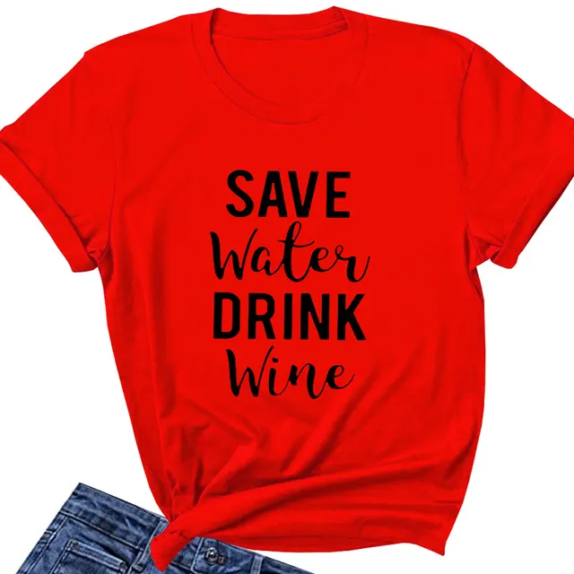 Women's Letter Short sleeved Loose Round Neck T shirt Red - Shop at LoveMi