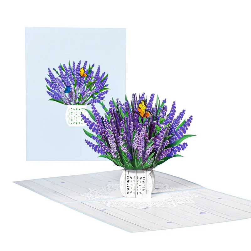 Three dimensional Greeting Card Hand carved Paper Blessing Card Holding Lavender - Shop at LoveMi
