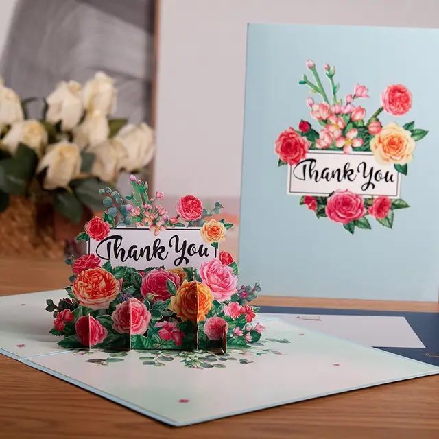 Three dimensional Greeting Card Hand carved Paper Blessing Card Thank You For The Flowers - Shop at LoveMi