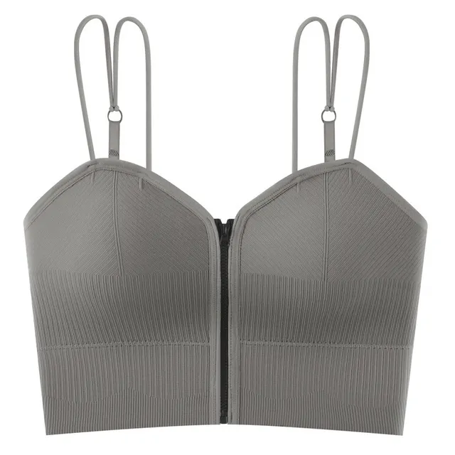 Fashion Zipper With Beautiful Back Suspender Vest Grey - Shop at LoveMi