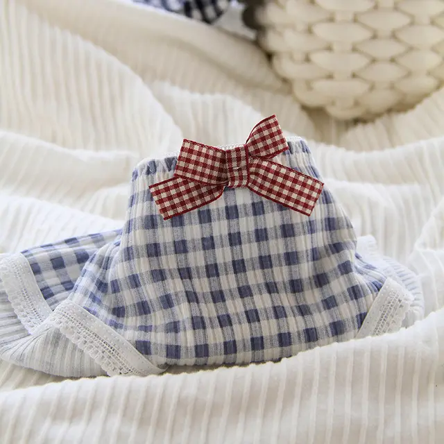 Women's New Cute Cotton Briefs Blue Check - Shop at LoveMi