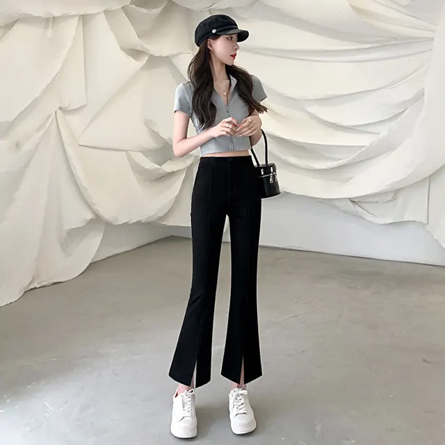 Women's High waisted Slim Casual Pants Black Capris - Shop at LoveMi