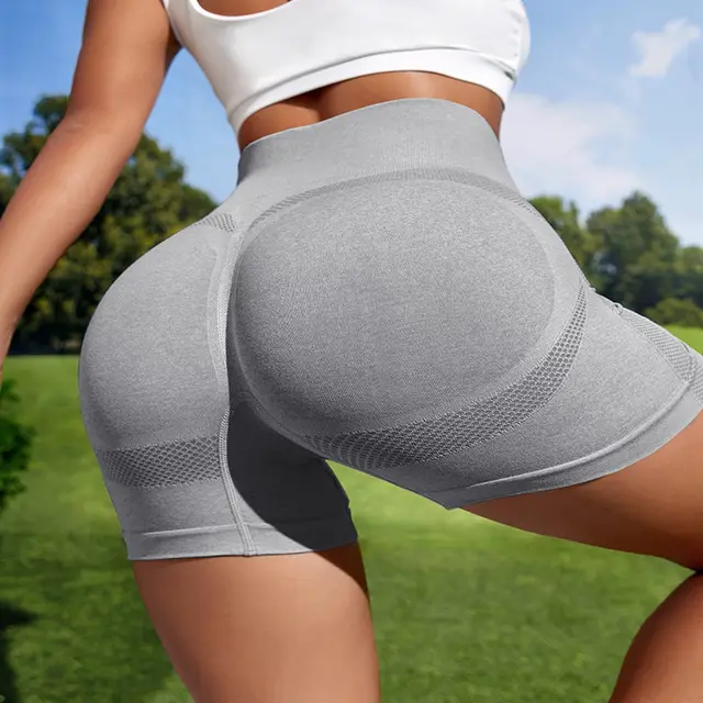 Women Sport Seamless Short Leggings High Waist Elastic Solid Yoga Leggings Ftness Gym Trainning Joggings Pants Light Gray - Shop at LoveMi