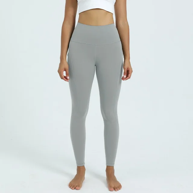 Pocket High Waist Buttock Lifting Yoga Clothes Elastic Abdominal Compression Tight Sweatpants Rhinoceros Grey - Shop at LoveMi