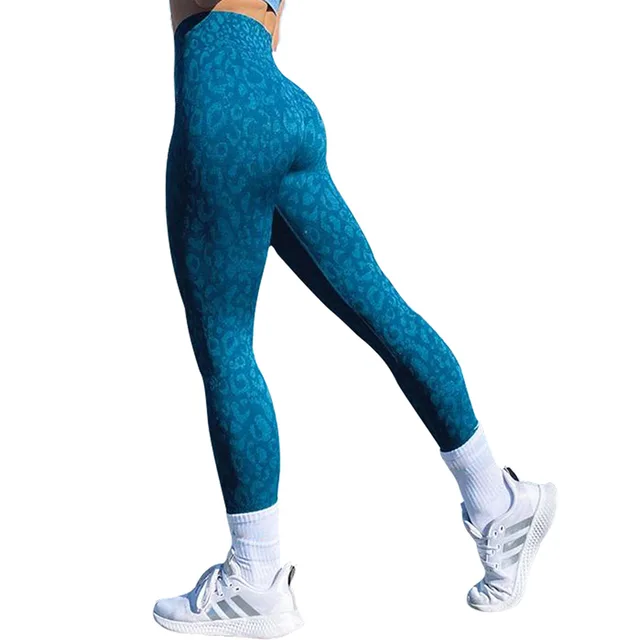 Butt Leggings For Women Push Up Booty Legging Workout Gym Tights Fitness Yoga Pants Blue Leopard Print - Shop at LoveMi