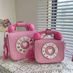 Gradient Color Funny Personality Telephone Crossbody Bag Female - Pink