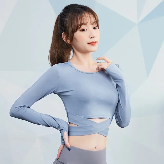 Professional Yoga Top Women's Umbilical Exposed Quick Dry Light Blue - Shop at LoveMi