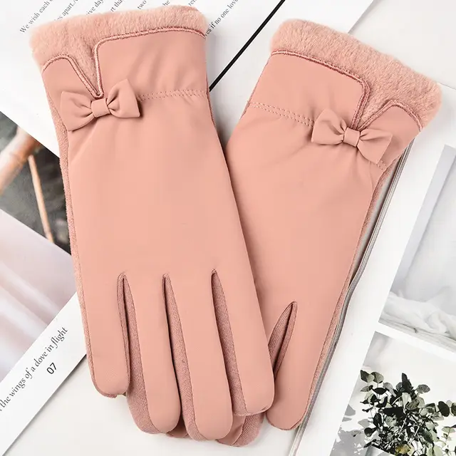 Women's Thermal Gloves New Fashion Versatile Touch Screen Leather Pink - Shop at LoveMi