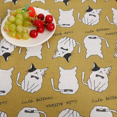 Cat Head Printing Handmade Linseed Cotton DIY Tablecloth Door Curtain Pillow Background Fabric 14 Style - Shop at LoveMi