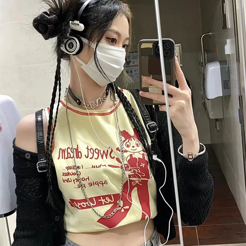 Vintage Suspender Exposed Navel Short Top Picture Color M - Shop at LoveMi