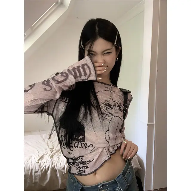 Printed Long Sleeve T shirt Top Pink - Shop at LoveMi