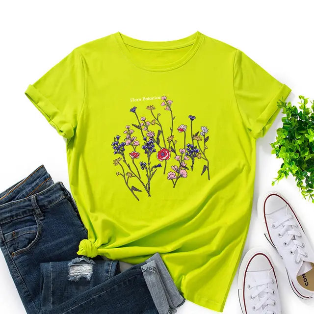 Women's Loose Round Neck Short Sleeve T shirt Women Fluorescent Green - Shop at LoveMi