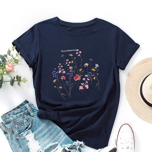 Women's Loose Round Neck Short Sleeve T shirt Women Navy Blue - Shop at LoveMi