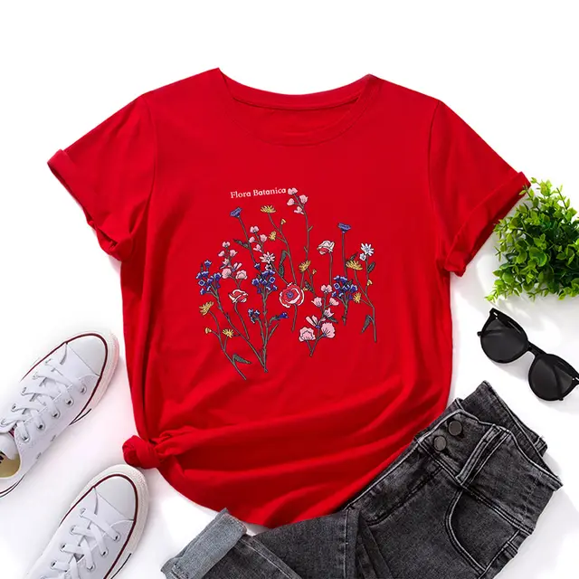 Women's Loose Round Neck Short Sleeve T shirt Women Red - Shop at LoveMi