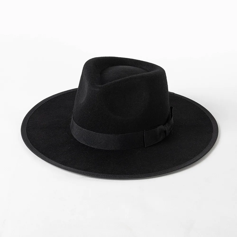 New Fashion Retro Crown Jazz Top Bow Wrapped Woolen Top Hat Black - Shop at LoveMi