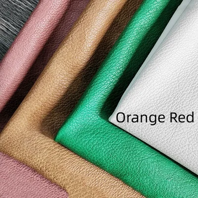 Double color Litchi Grain Leather Fabric With Thick Elastic Bottom Orange Red - Shop at LoveMi