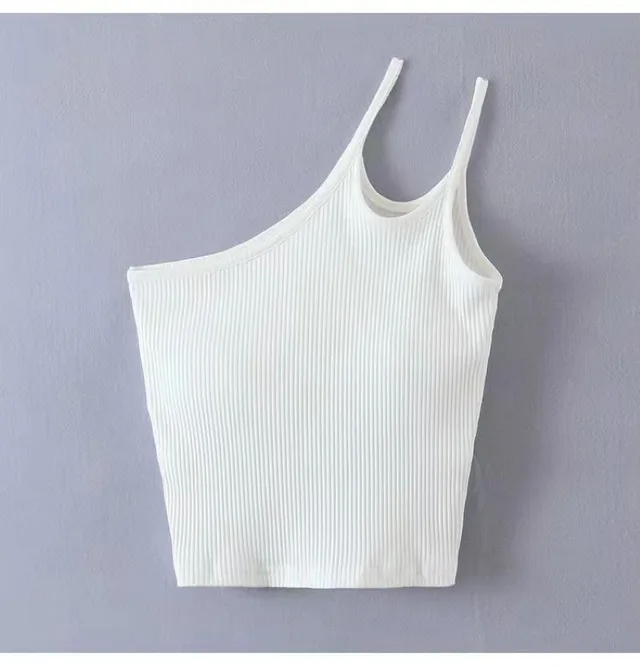 Tight fitting Short Crop Inside Take Oblique Shoulder Back Center Female Outer Wear Suspender Top White - Shop at LoveMi