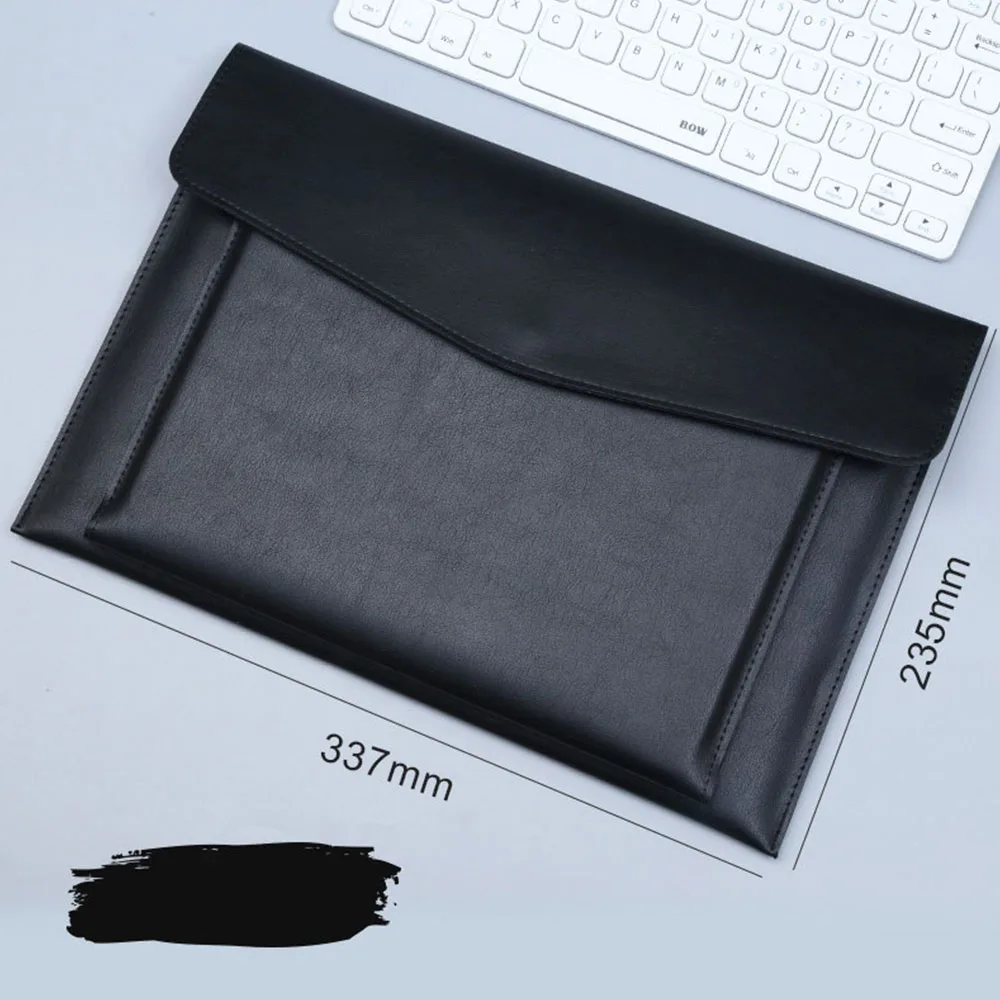 A4 File Bag Contains Large Capacity Double layer Leather Protective Sleeve Black - Shop at LoveMi