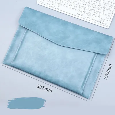 A4 File Bag Contains Large Capacity Double layer Leather Protective Sleeve Blue - Shop at LoveMi