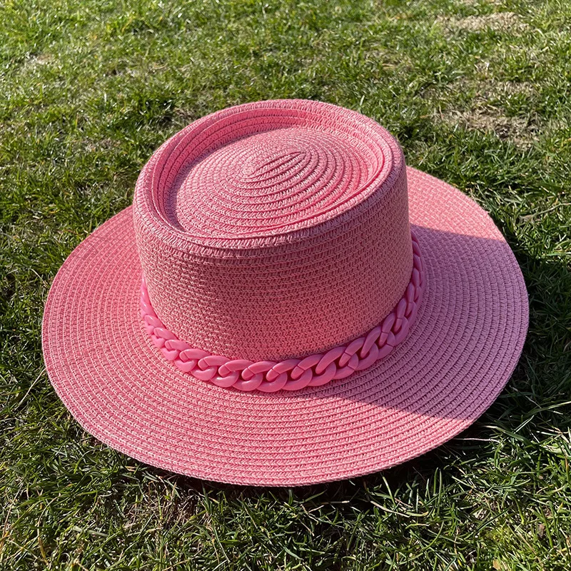 Candy Girl Chain Straw Hat Beach Big Brim Pink - Shop at LoveMi