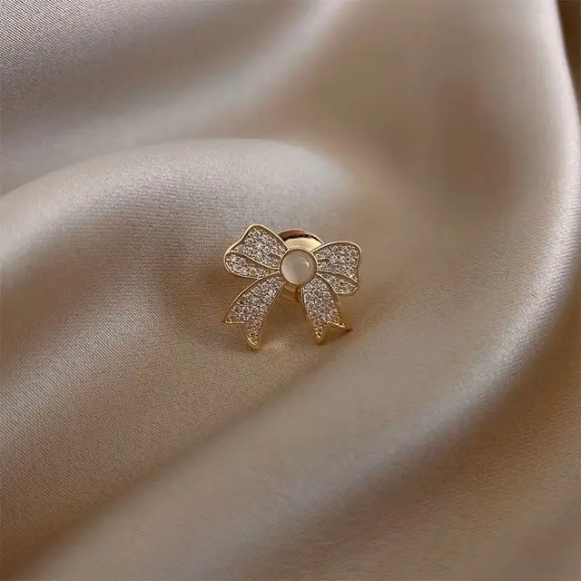Simple And Versatile Opal Neckline Shirt Cardigan Collar Pin Brooch Bow Tie - Shop at LoveMi