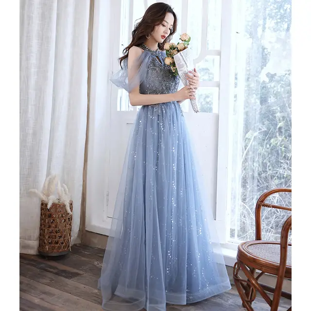 Host French Banquet Blue Long Dress Haze Blue Long - Shop at LoveMi