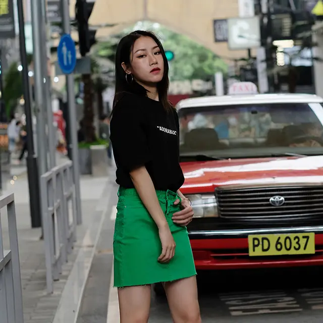 Women's Bag Buttock Candy Orange Fur Edge Thin Retro High Waist Denim Skirt Green - Shop at LoveMi