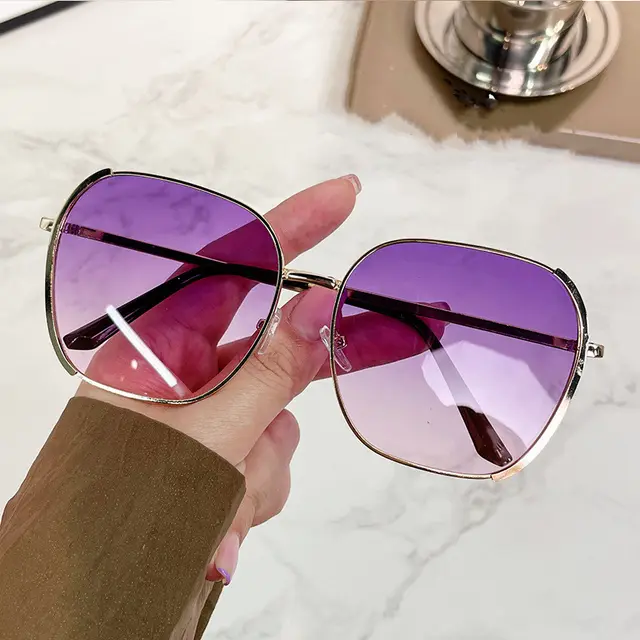 Men's And Women's Fashion UV Protection Large Face Skinny Sun Glasses Gold Purple Pink - Shop at LoveMi