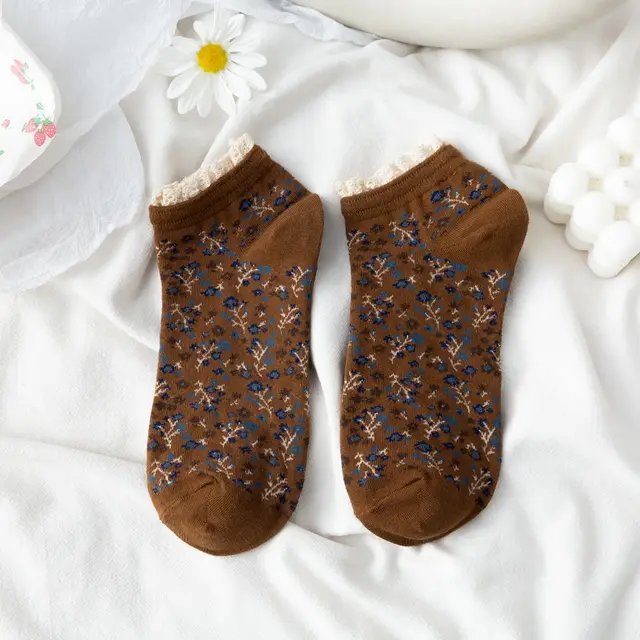 Broken Flower Summer Vintage Female Socks Coffee - Shop at LoveMi