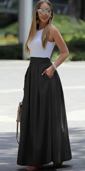 Solid Color High Waist Pleated Skirt Black - Shop at LoveMi