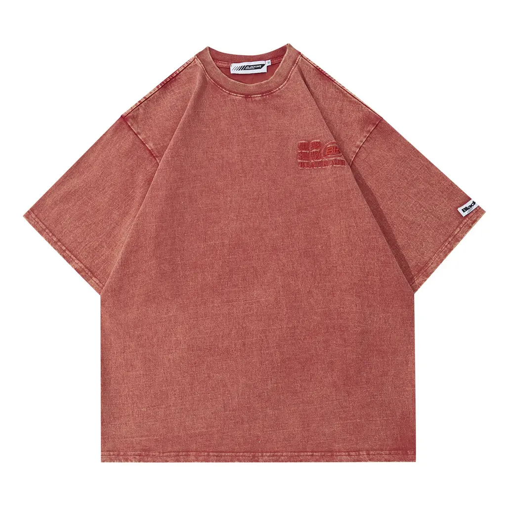 Men's Embroidered Wash Short Sleeve - Red