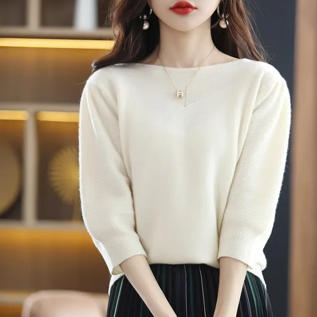 Crew Neck Loose Thin Meat Cover Seven Points Short Sleeve Female White - Shop at LoveMi