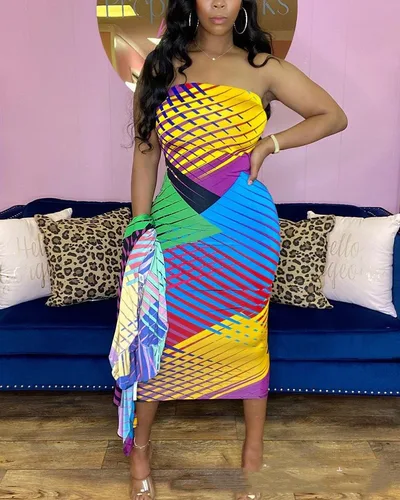 Color Print Women's Strapless Printed Skirt Coat Two piece Set Color Xl - Shop at LoveMi