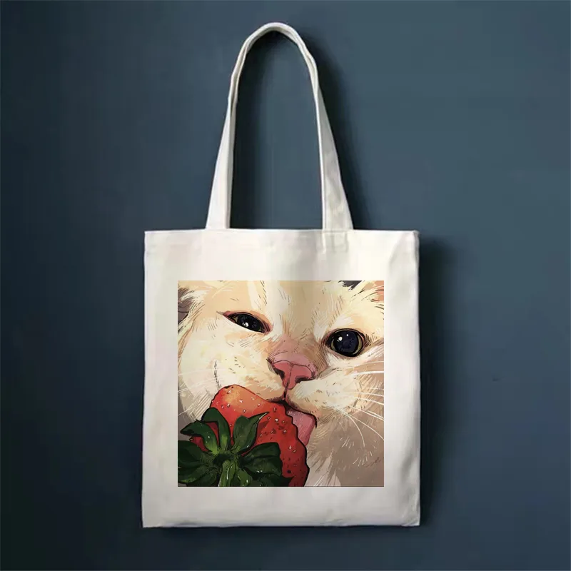 Download main imagesDownload variant imagesDownload description imagesCute Cat Shopping Bag Shopper Bags Tote Canvas Bag Harajuku Reusable Large Ca...