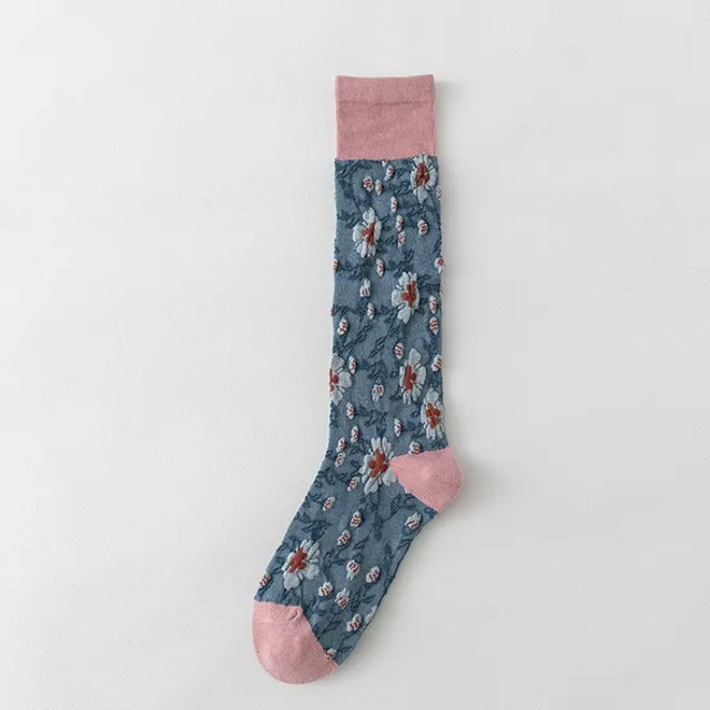 Female Pure Cotton Net Red Socks Plant Flowers Cornflower Pink Blue - Shop at LoveMi