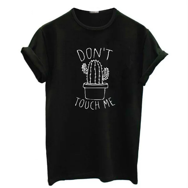 Versatile European And American Cactus Printed Round Neck Short sleeved Women Black - Shop at LoveMi