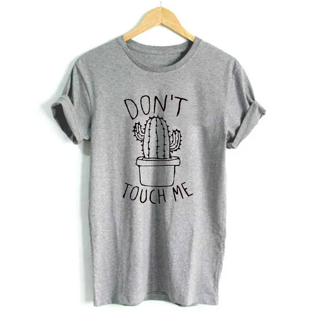 Versatile European And American Cactus Printed Round Neck Short sleeved Women Grey - Shop at LoveMi