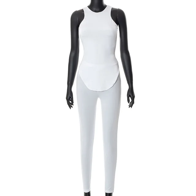 Women's Autumn Solid Color Round Neck Sleeveless Vest Trousers White - Shop at LoveMi