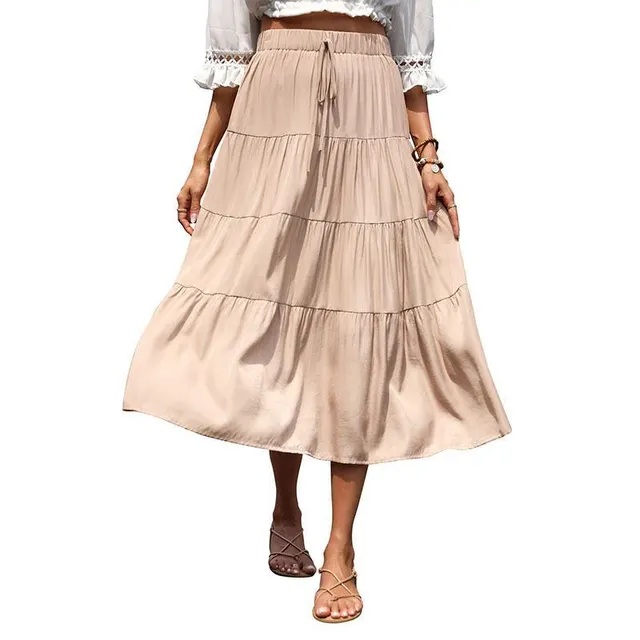 Women's Fashion Ruffle Pleated Solid Colour Halterneck Dress Khaki - Shop at LoveMi