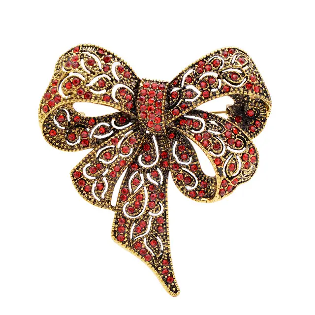 Diamond Bow Brooch Fashion Retro Accessories Female Red - Shop at LoveMi