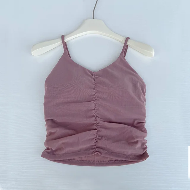 Women's Nude Fabric Pleated Sling Sports Back Mesh Vest Magenta - Shop at LoveMi