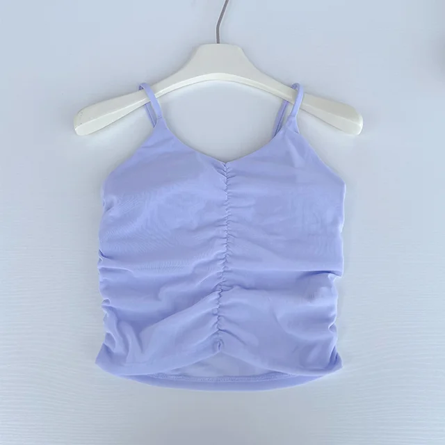 Women's Nude Fabric Pleated Sling Sports Back Mesh Vest White Blue - Shop at LoveMi