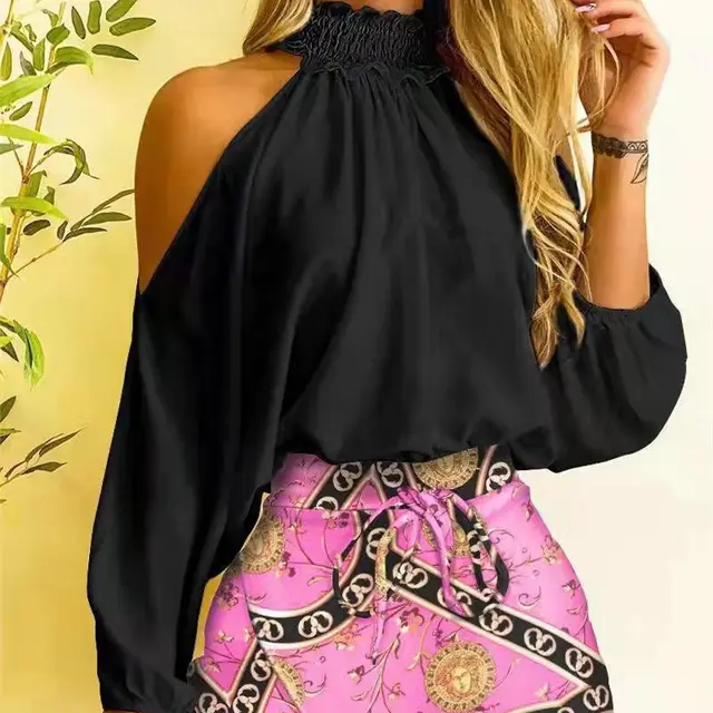 White Offtheshoulder Long sleeved Top Houndstooth Hakama Black - Shop at LoveMi