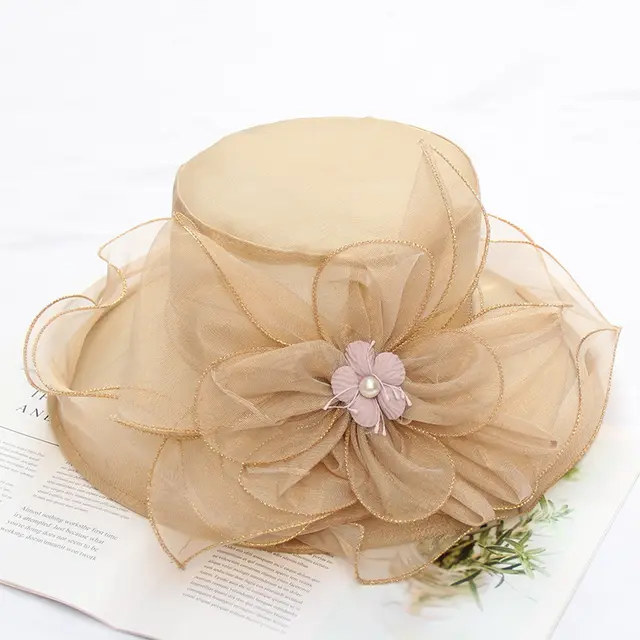 Women's Fashion Floral Large Brim Foldable Beach Sun Hat Khaki - Shop at LoveMi