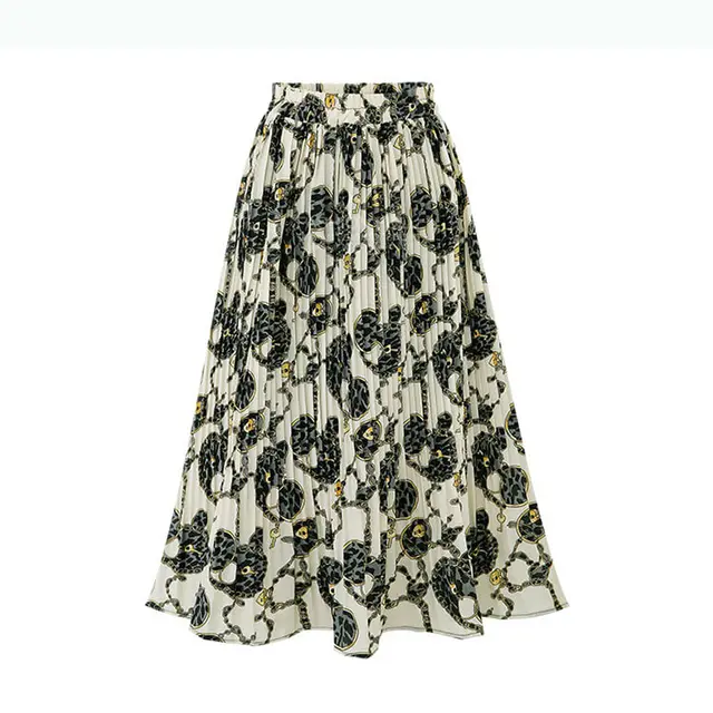 Fashion Printed Floral Chiffon Pleated Skirt White - Shop at LoveMi